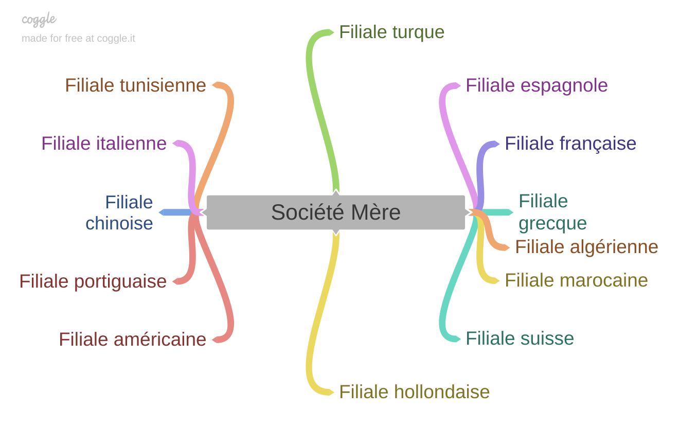 Carte mentale représentant une société multinationale